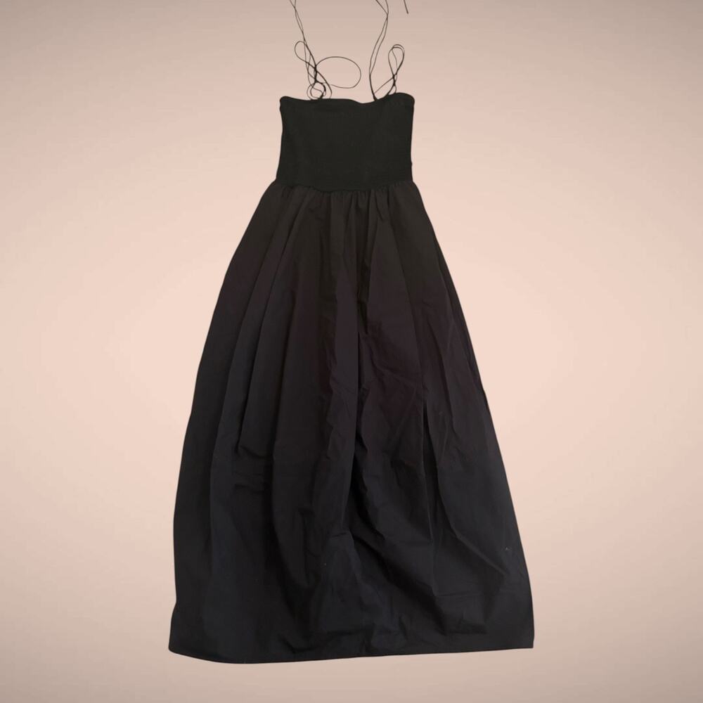 COS XS Black Cotton Blend Strapless Smocked Midi Dress Full Skirt - Picture 2 of 8